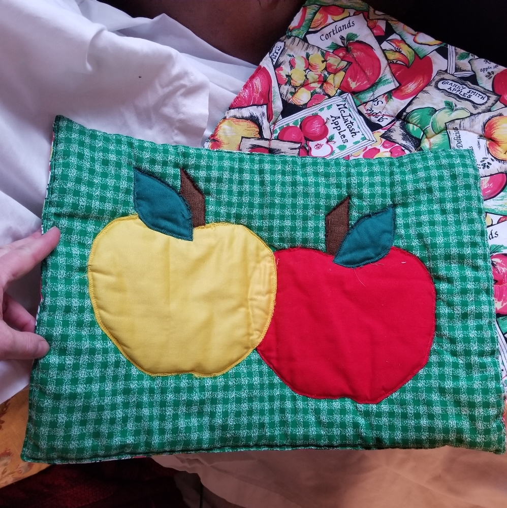Vintage Quilted Apple Placemats - 2 sided - Farmhouse Handmade Patchwork